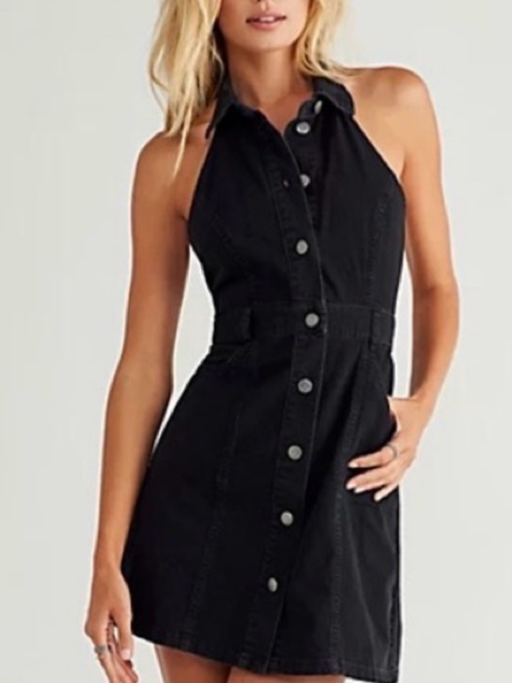 Free People XL black 100% cotton halter dress with pockets—new with tags!